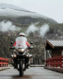 wooden bridge biker